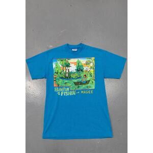 Vintage Hunting Fishing in Magee Single Stitch T Shirt Graphic Outdoors Tee